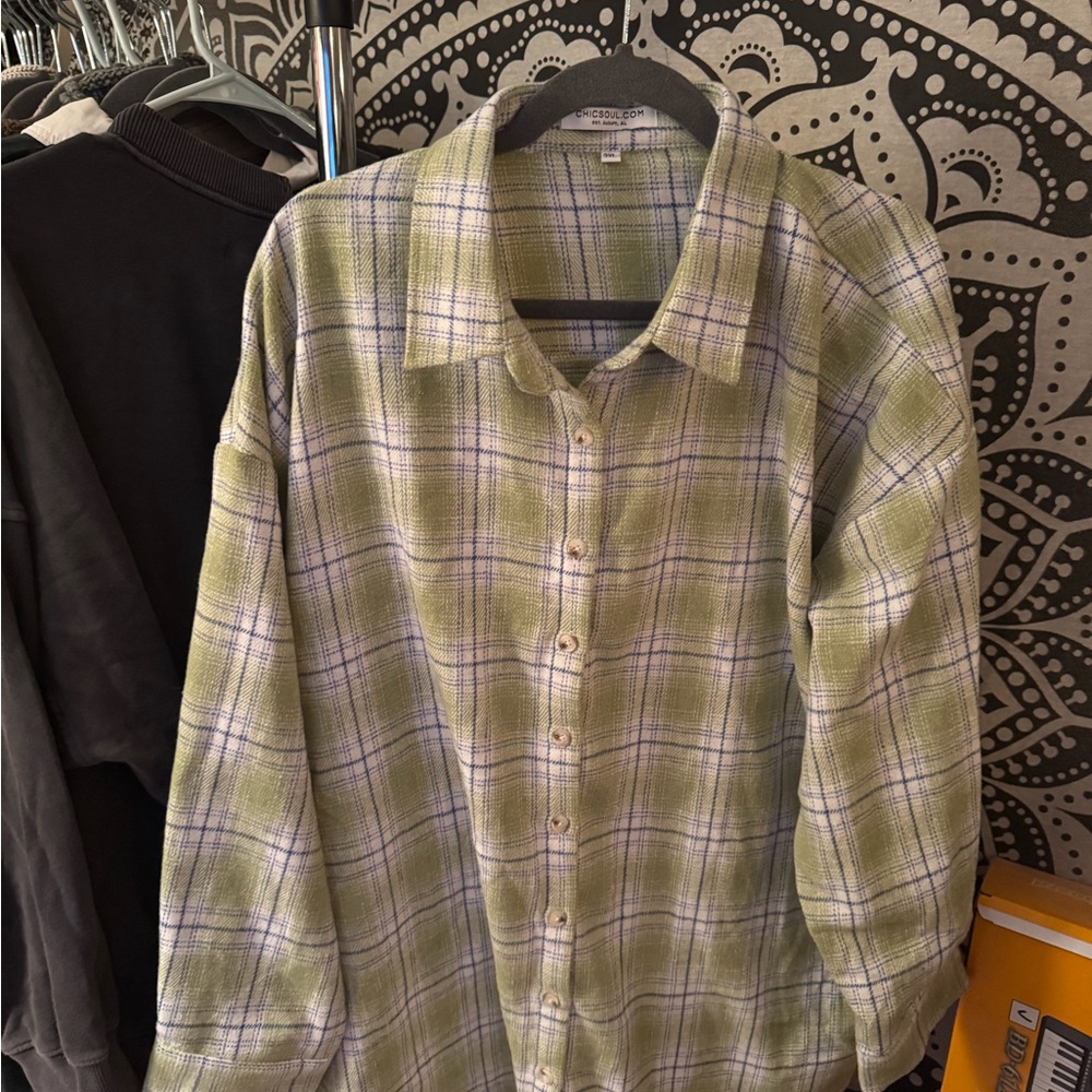 Chic Soul Mountain Wildflower Shirt Jacket, Green